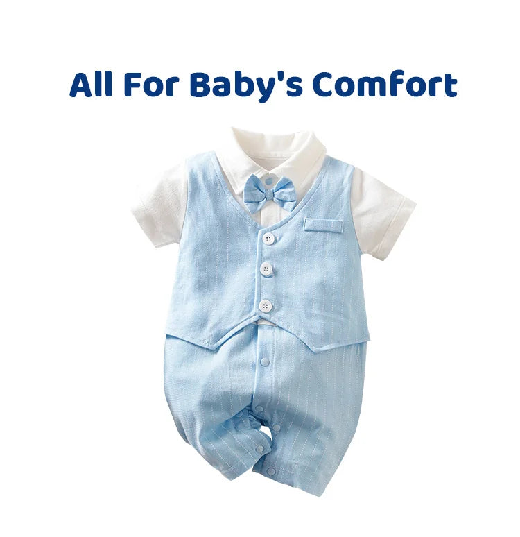 0-18 Baby-Bodysuit Gentleman Style Elegant Formell Baumwolle Bequem Weich Jungen Und Mädchen Sommer Kurzarm Neugeborenenkleidung