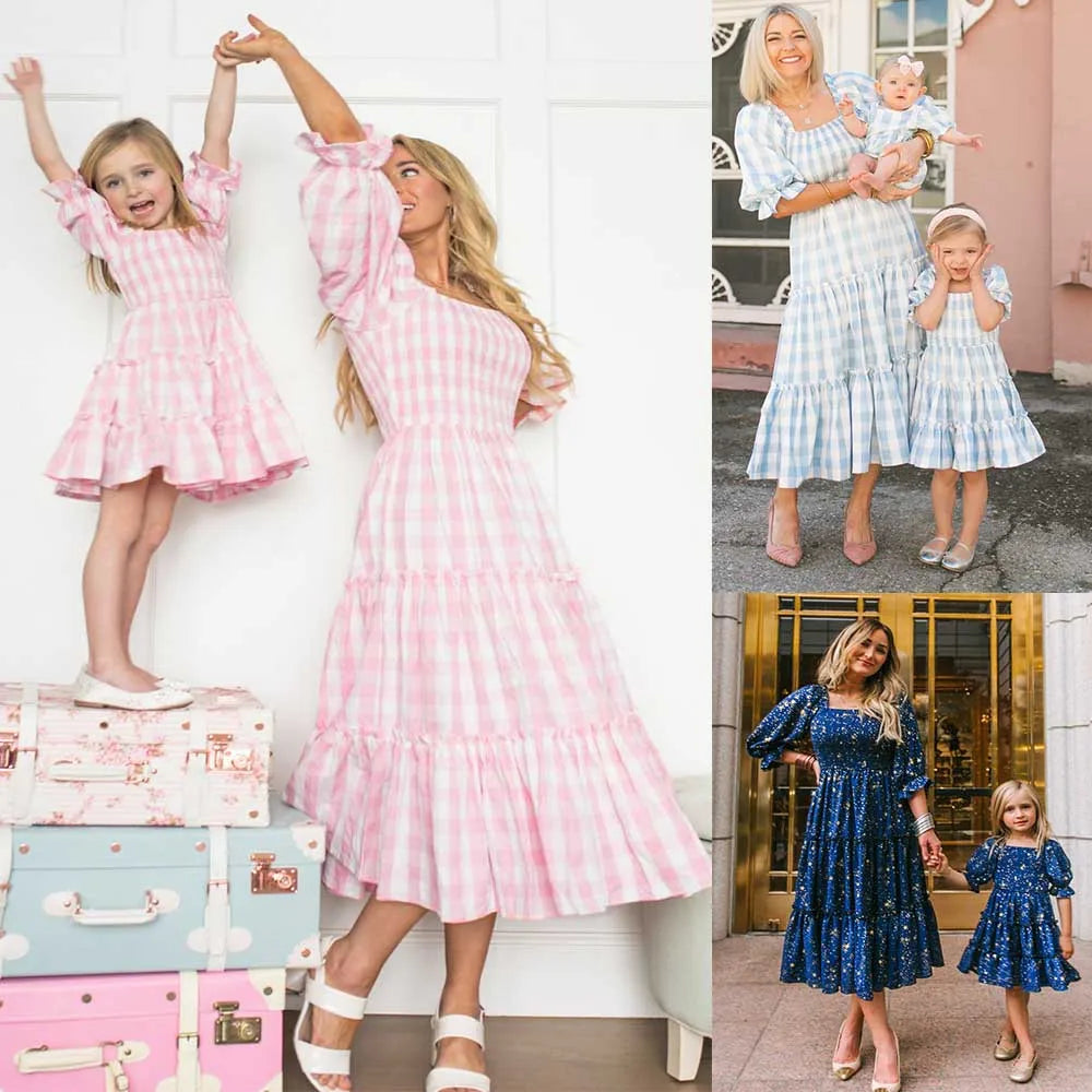 Mother and Daughter Matching Outfits Vestidos Family Matching Dresses Floral Printed Beach Family Look Dress