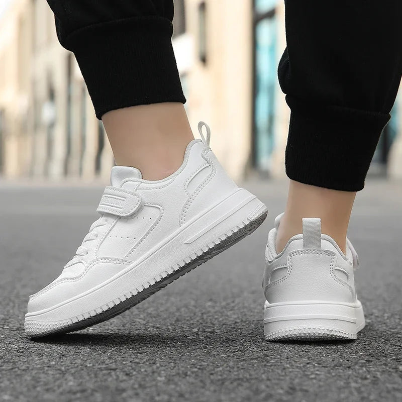 Boys Shoes Sneakers Leather Children Comfortable Flat Shoes Black White Shoes for Kids Girls School Walking Footwear Non Slip