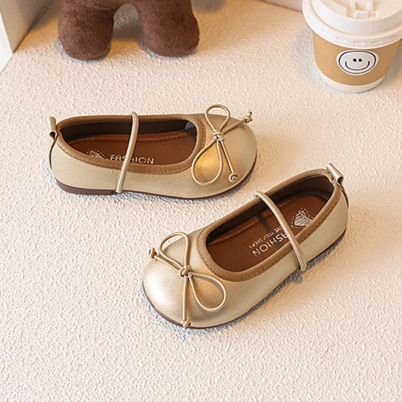 Girl Leather Shoes Simple Bowknot Princess Versatile Children's Flats Fashion Spring Autumn Kids Causal Ballet Loafers Trend New