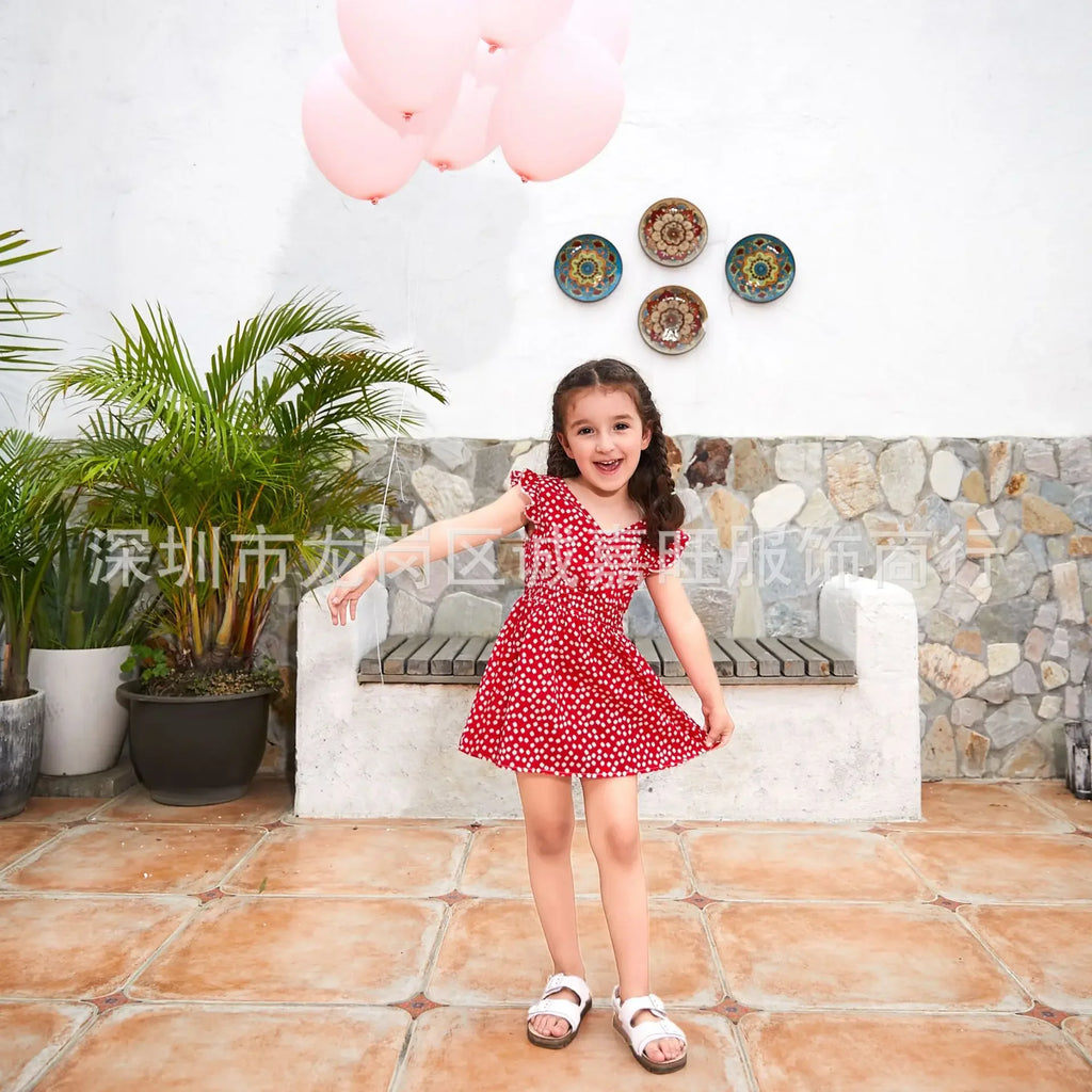 V-Neck Mother Daughter Dresses Family Set Flower Mommy and Me Matching Clothes Fashion Woman Girls Sleeveless Dress Outfits 2025