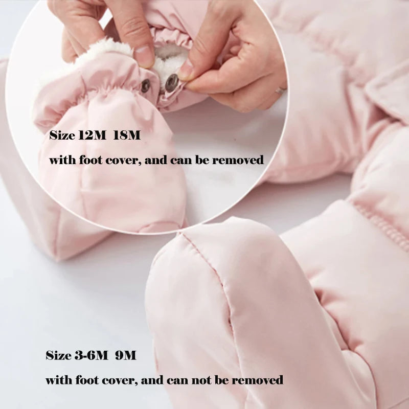 Winter Newborn Baby Girl Clothes Thicken Baby Romper With Gloves Warm Baby Jumpsuit Hooded Plus Velvet Children's Clothing 0-18M