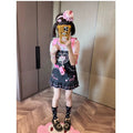 Mommy and Daughter Matching Clothes Cartoon Cat Printed Cotton Short-sleeved T-shirt + Overalls Summer Sweet Girl Y2k Suits
