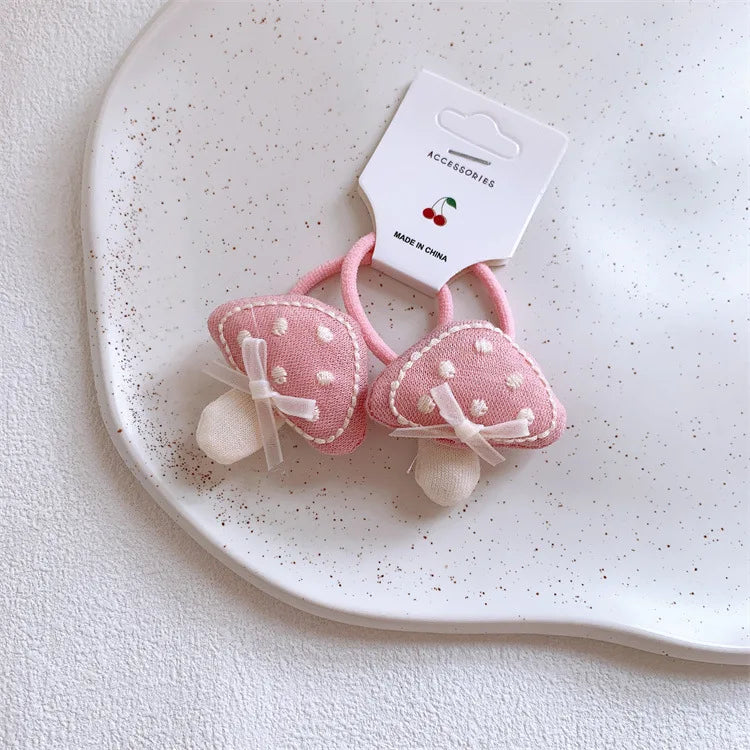 Pink Padded Fabric Cartoon Fruit Hair Clips Hair Ties for Girls Sweet Elastic Ponytail Holders Cute No Damage Hair Accessories