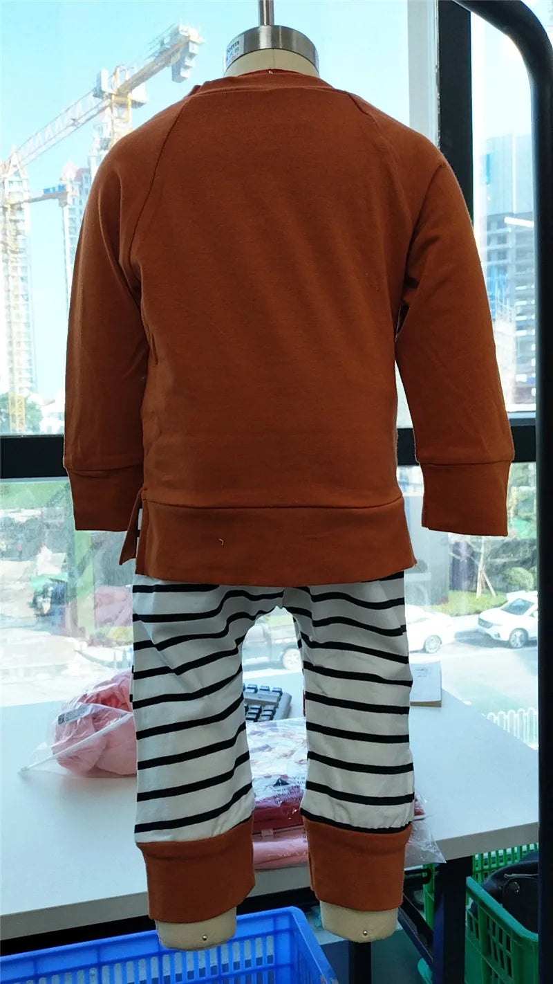 0-24months Boys infant Clothing Set Solid Brown shirt Top Pants Outfits for baby boys