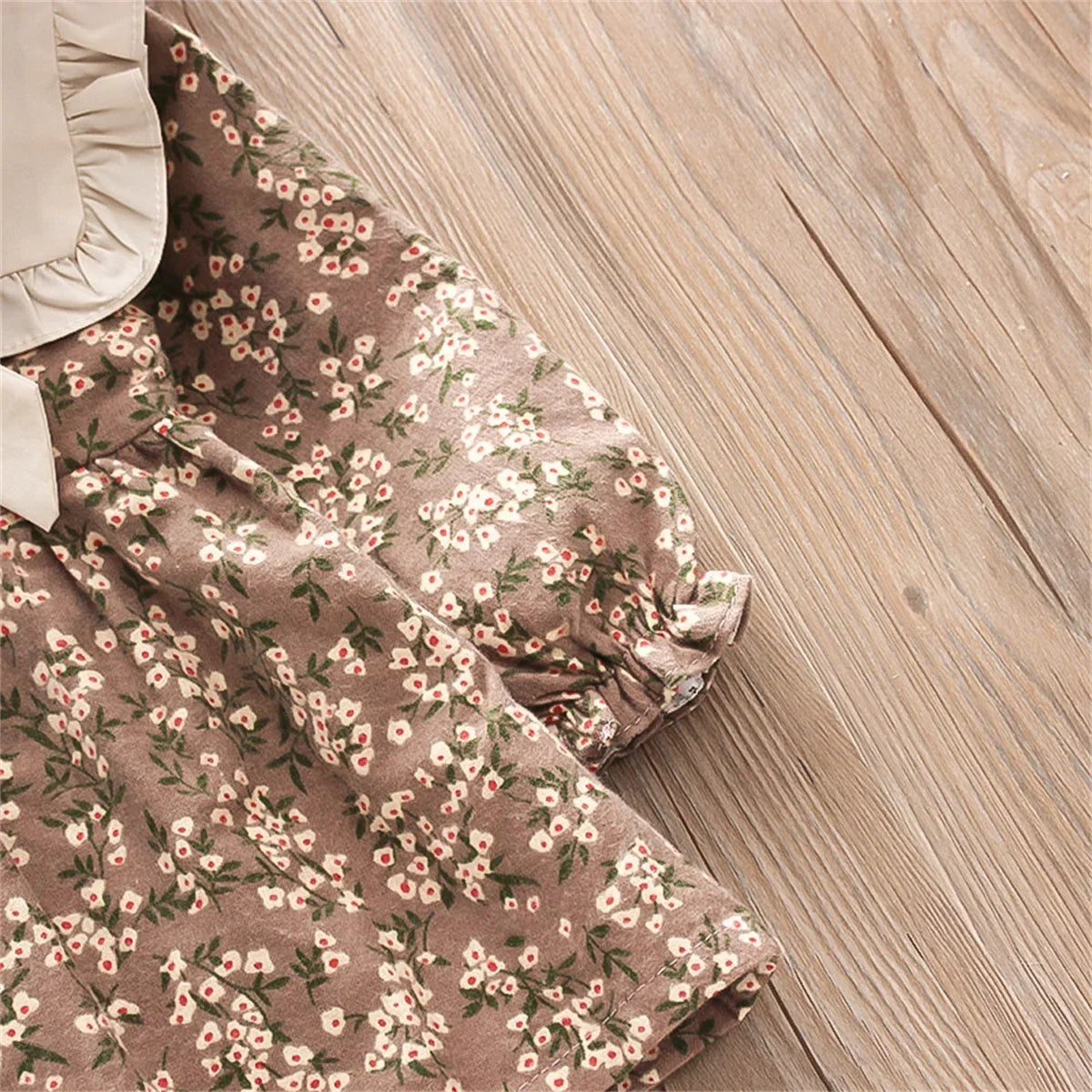 Fall Winter New Girls' Dress Lapel Floral Full Camp Bow Ribbon Lace Pleated Puffy Sleeves Sweet Girls' Dress