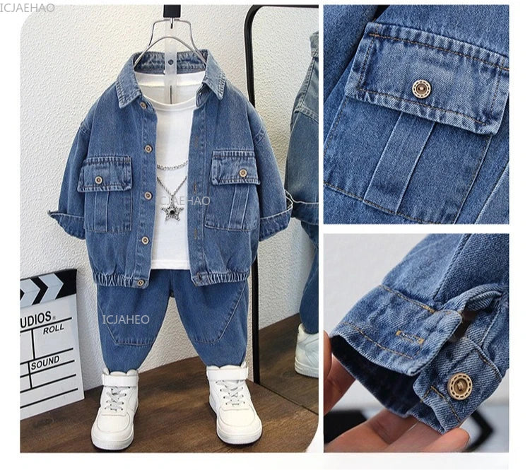 Boys Denim Set 2 Piece Clothes Kids Trendy Cotton Jacket Pants Suits Outfit Casual Wear Children Clothing Spring Autumn Costume