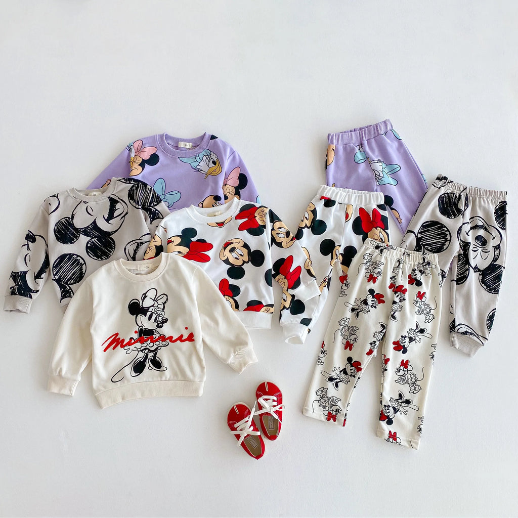 Minnie de Dibujos Animados Bebé Niña Lindo Traje de Manga Larga Holgado de Moda Chándales de Niños Ropa para Niños Pequeños Sudadera + Pantalones 2 piezas/conjunto