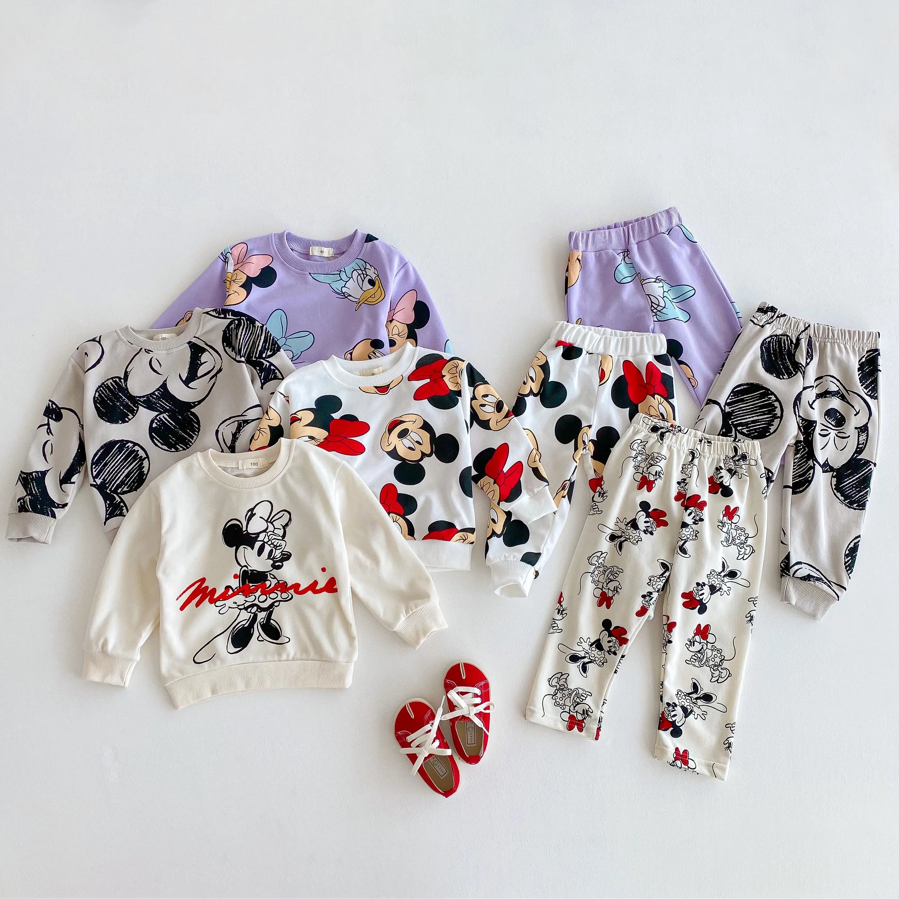 Minnie de Dibujos Animados Bebé Niña Lindo Traje de Manga Larga Holgado de Moda Chándales de Niños Ropa para Niños Pequeños Sudadera + Pantalones 2 piezas/conjunto