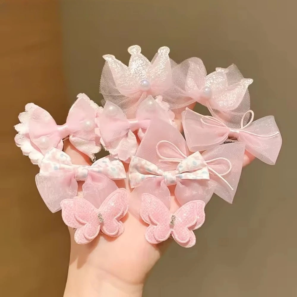 10 Stück süße rosa Haarspangen sind niedlich und vielseitig, Kronen- und Schleifen-Haarspangen, Baby-Haarschmuck-Set für Kinder
