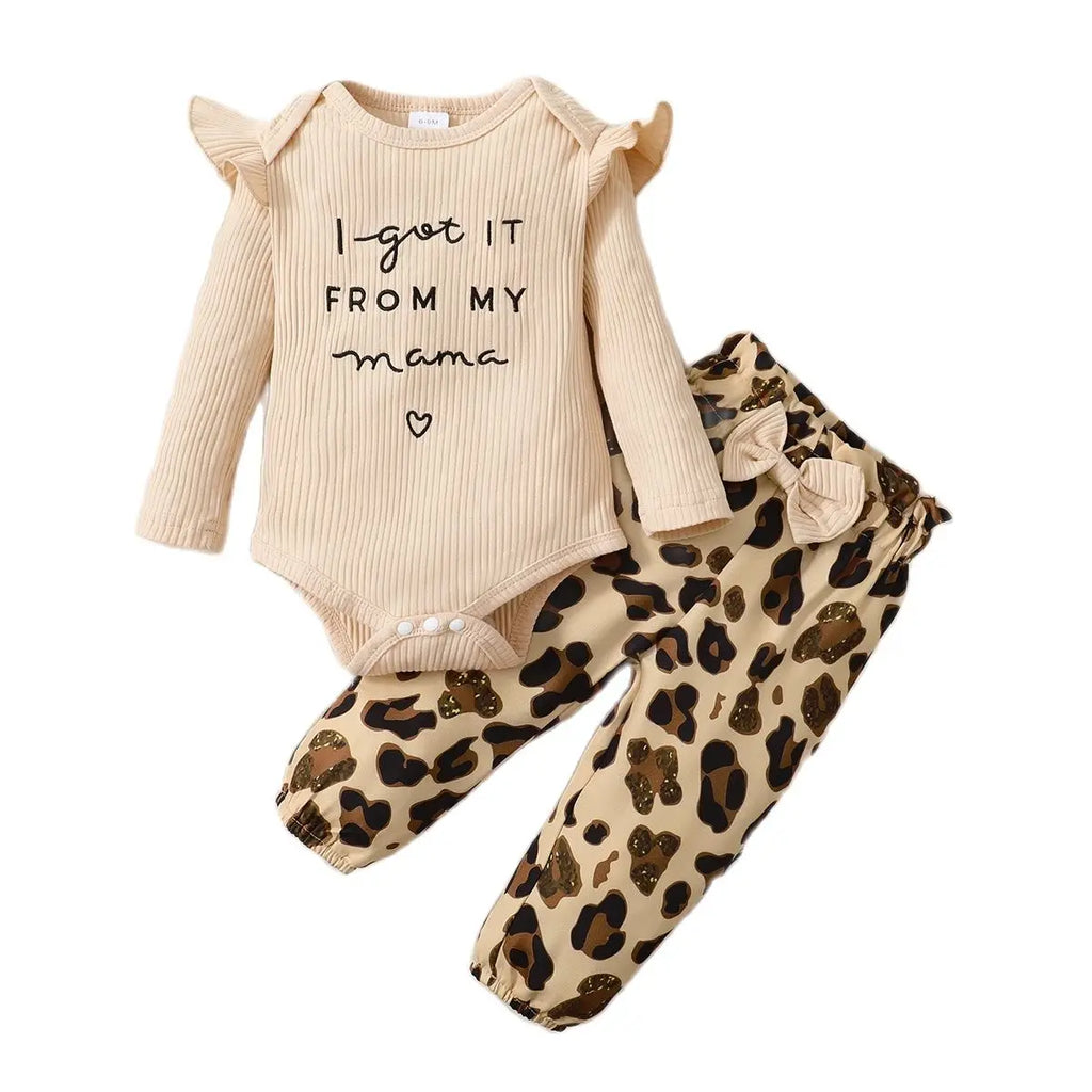 Conjunto de ropa para bebé recién nacido de 0 a 18 meses, body de manga larga + pantalones de leopardo + diadema, 3 piezas, atuendos de otoño a la moda para niña pequeña