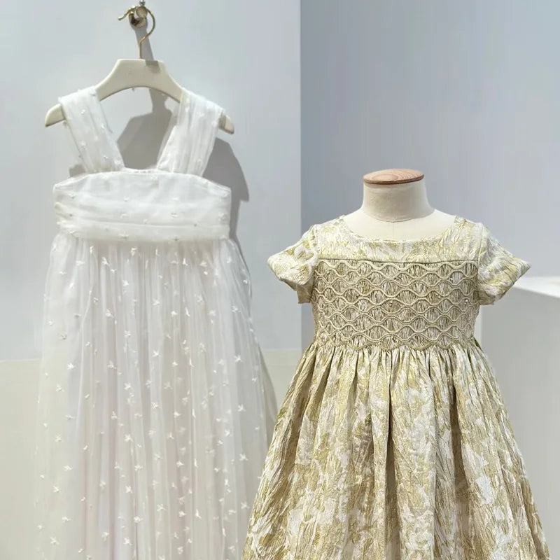 Auf Lager 2026 BP NEU Frühling Sommer Baby Mädchen Partykleider Blumendruck Kinderkleidung Größe 4-14 Jahre Baby Mädchen Kleidung