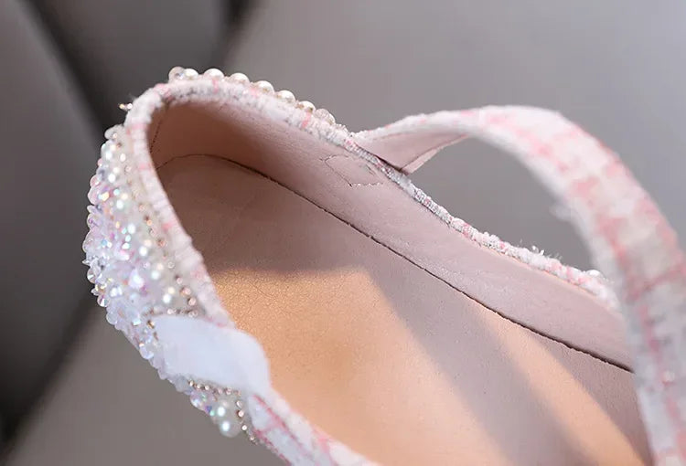 Sandalias para niñas, moda, lentejuelas, diamantes de imitación, lazo, zapatos de princesa para bebé, sandalias planas para niños, tallas 21-36