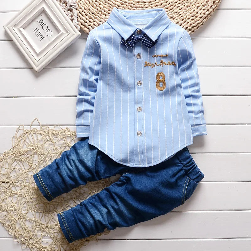 Kinder Jungen Kleidung Baby Casual Fliege Hemd + Hose 2-teilige Sets Sommer Kleinkind Denim Outfits Kinder Anzüge Kleinkind Kleidung BC1219