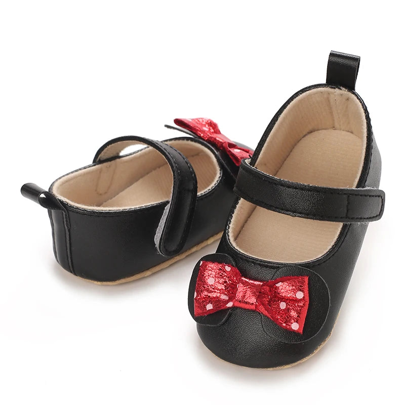 Sweet Baby Shoes Baby Boy Girl Shoes Girl Classic Bowknot Soft Sole Anti-slip PU Dress Shoes First Walker Toddler Crib Shoes