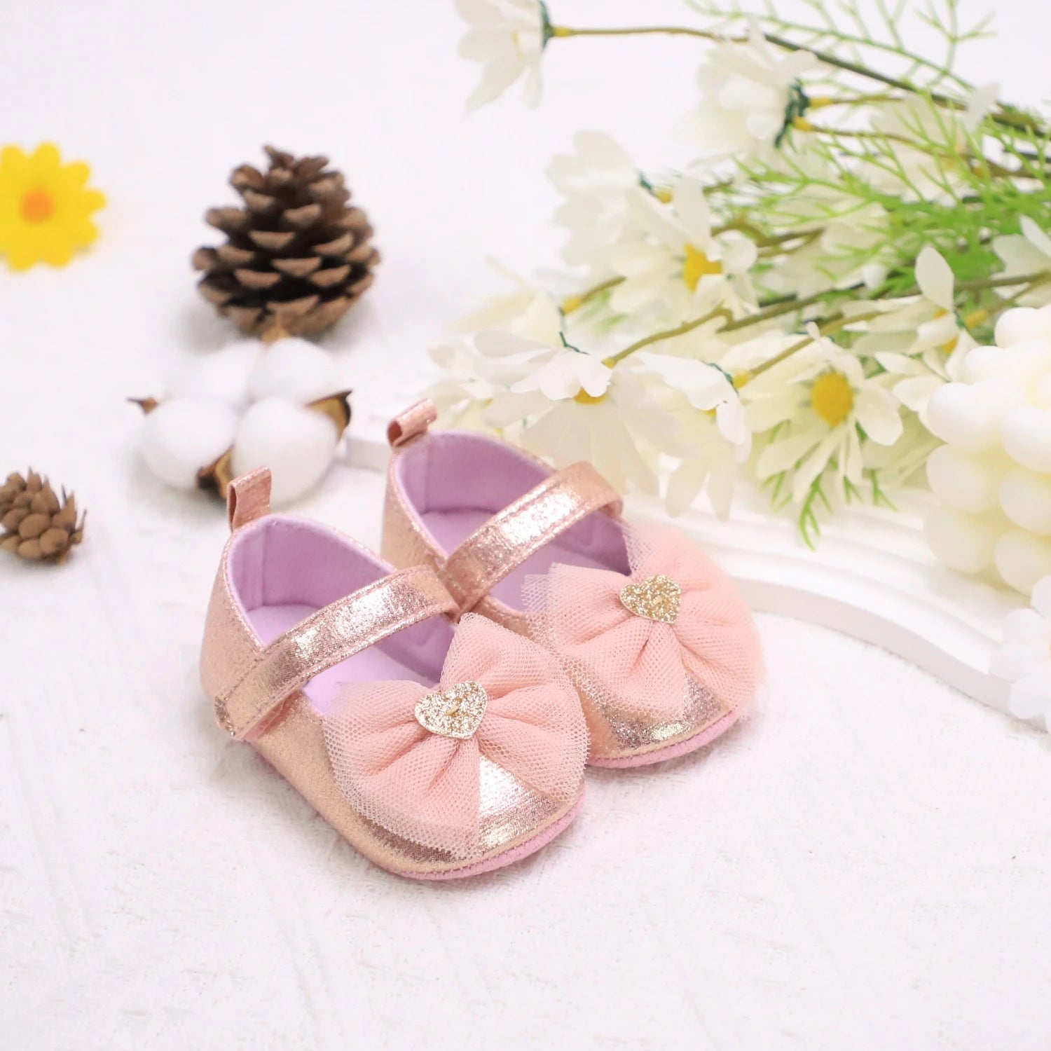 Baby Steps Schuhe Babys erste Lauflernschuhe Babyschuhe Atmungsaktiv Rutschfest Mädchen Modeschuhe Prinzessinnen Spitzenstil