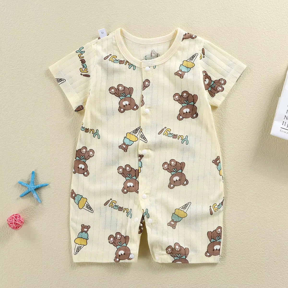 Baby Bodysuit 0-1 Years Cotton Jacquard Snap Closure Crawling Outfit Simple and Trendy Lightweight Romper