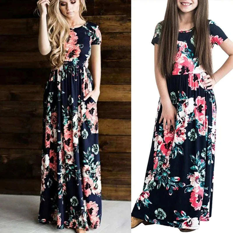 Summer Mommy and Me Family Matching Mother Daughter Flower Dresses Clothes Mom Dress Kids Child Outfits Mum Baby Girl Clothing