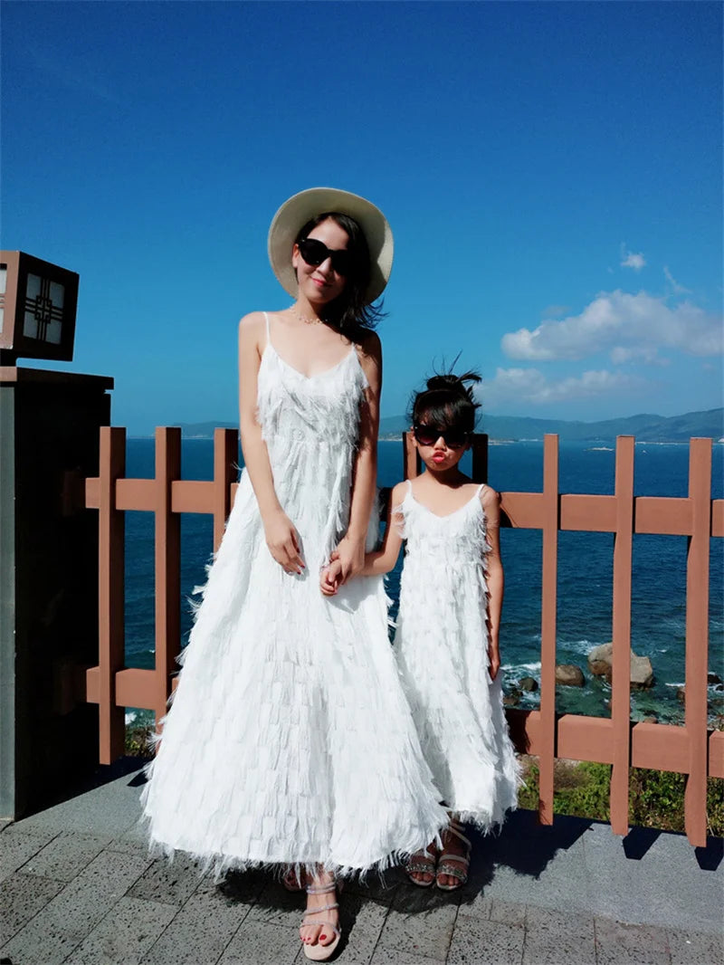 Mom Daughter Dress Solid Color Long Gown Family Matching Outfits Halter Dress With Suspenders New Fashion Mommy Girls Clothes