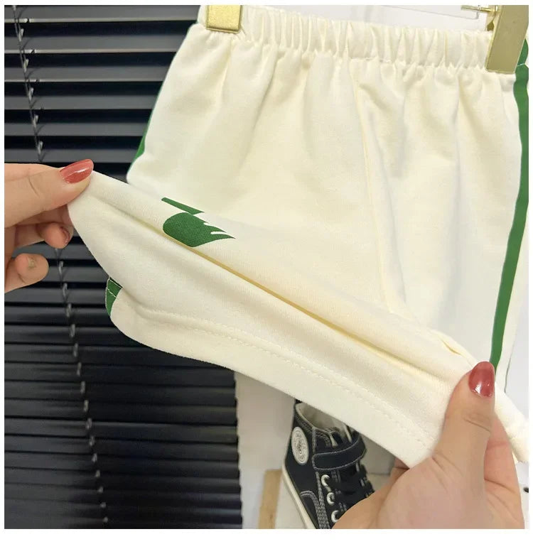 2024 Neues Kinder Kurzarm-Anzug Gestreifte Mädchen Jungen Set Sommer Oberteile + Kurze Babykleidung Kinderbekleidung