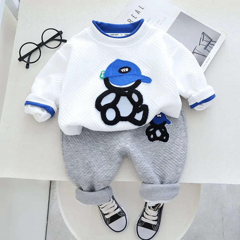 Conjuntos de ropa para niños, moda infantil, camiseta con oso de dibujos animados, chaleco, abrigo y pantalón, traje de 2 piezas, conjuntos deportivos para niños de 1 a 4 años