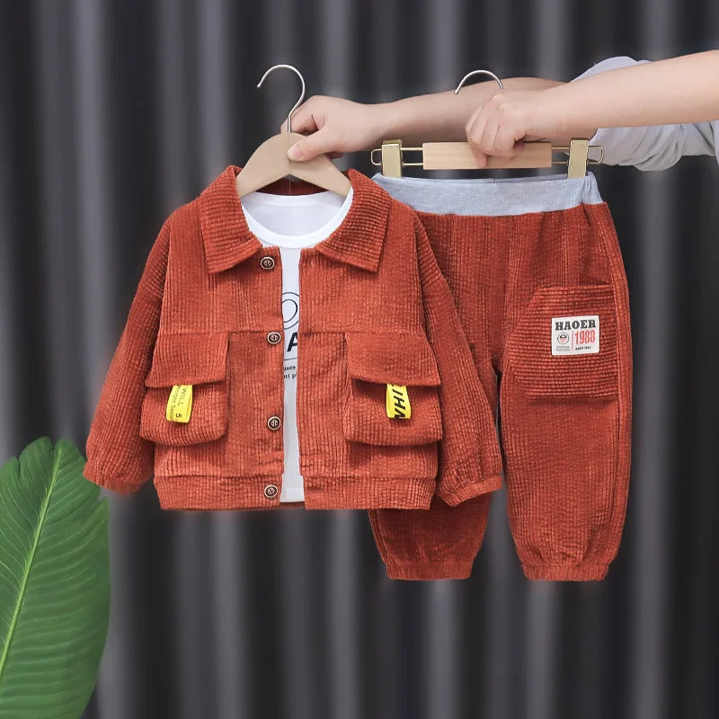 Toddler Baby Boys girl Clothes Set spring autumn corduroy Cartoon Clothing Sets Boys Hoodies Jacket And Pants Kids Suit 0-5Y
