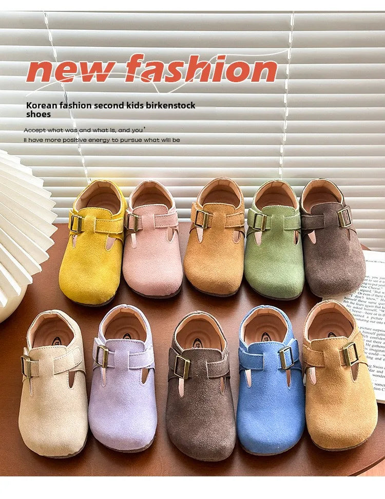 Baby Single Leather Shoes Boys Girls Candy Color Spring Flats Children Metal Buckle Design Genuine Leather Flats For School
