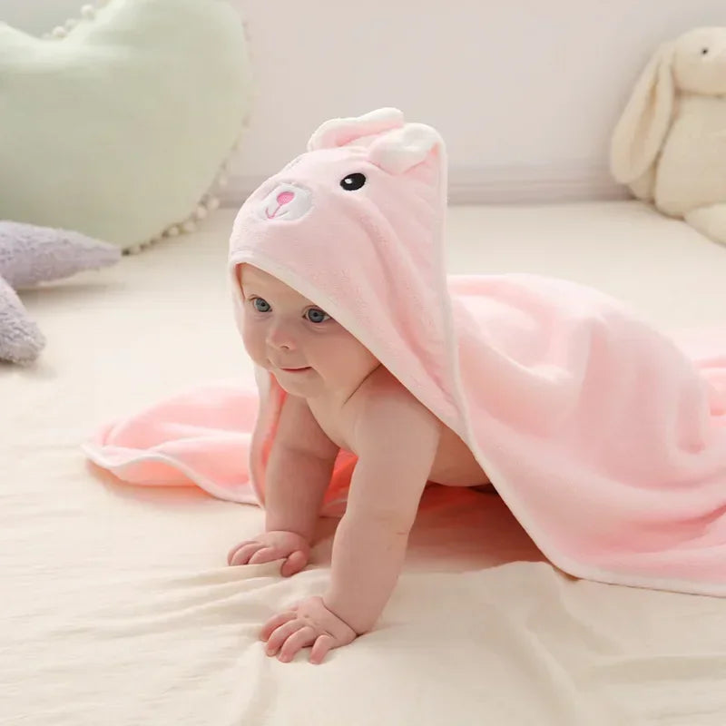 Baby Bathrobe Infant Bath Towel Boy Girl Blankets Swaddle with Hood Cartoon Coral Fleece Towel Blanket Newborn Kids Bedding