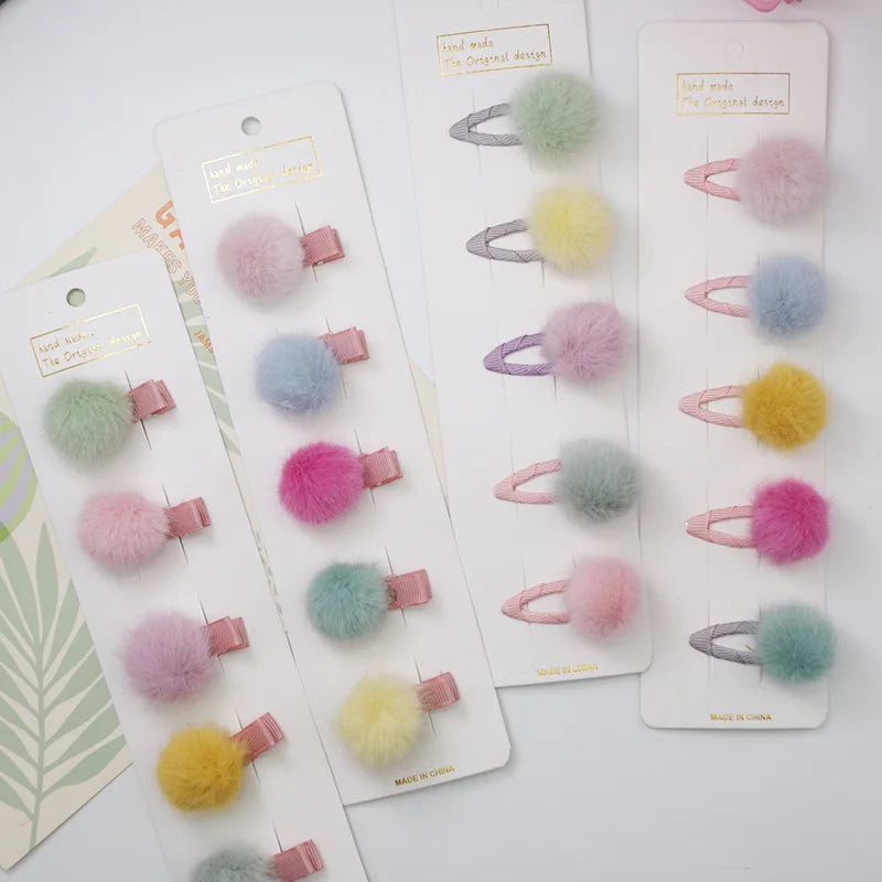 5 horquillas para bebé lindas, color caramelo, pompones, minipinzas para el pelo de niñas pequeñas, accesorios para el pelo de bebé, accesorios para la cabeza de niños pequeños