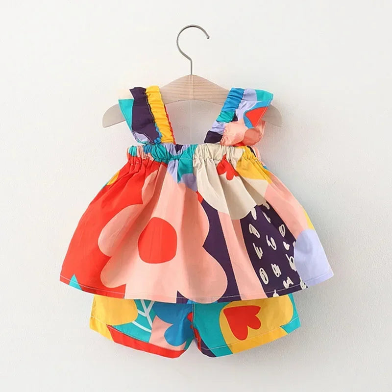 Sommer Baby Mädchen Bekleidungssets Träger-Top Farbpassende Blumenweste + Kinder Freizeit Hose Kleinkind Kleidung Anzug