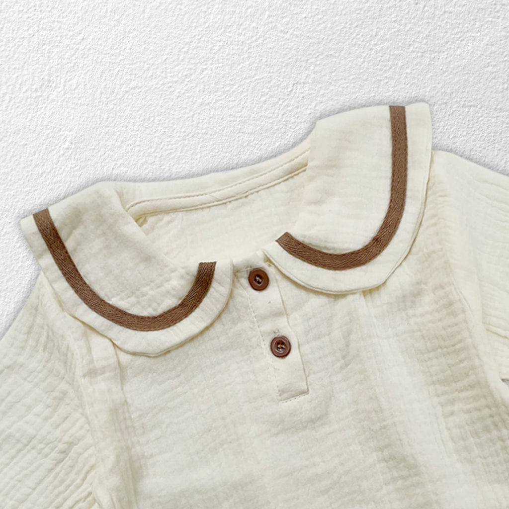 Newborn Baby Girls Boys Autumn Full Sleeve Navy Collar Top Tees Solid Bread Bottoms Infant Kids Pure Cotton Clothing Set 2pcs