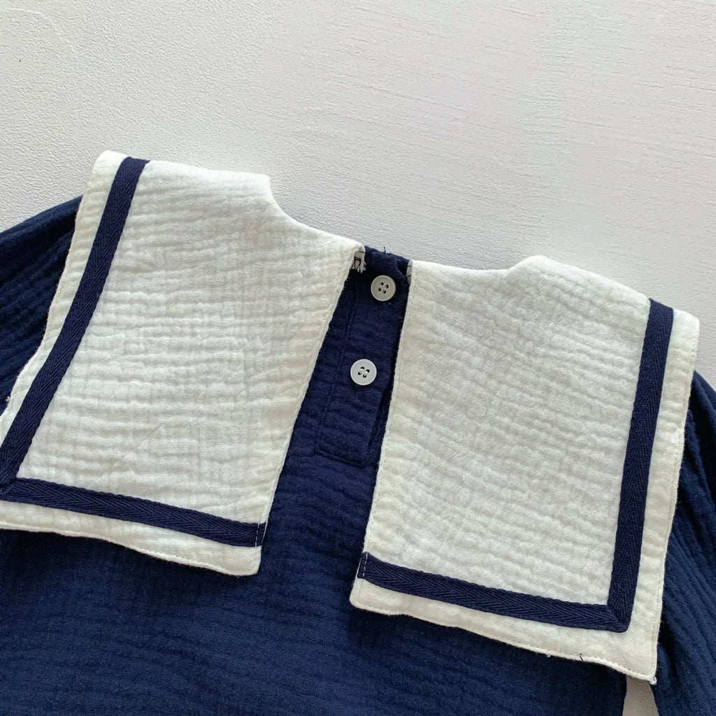 Neu im Herbst Kinder Baby Mädchen Langarm Marineführer Bären Oberteil T-Shirts + einfarbige Shorts Kleinkind Baby Baumwoll-Kleidungsset 2tlg.