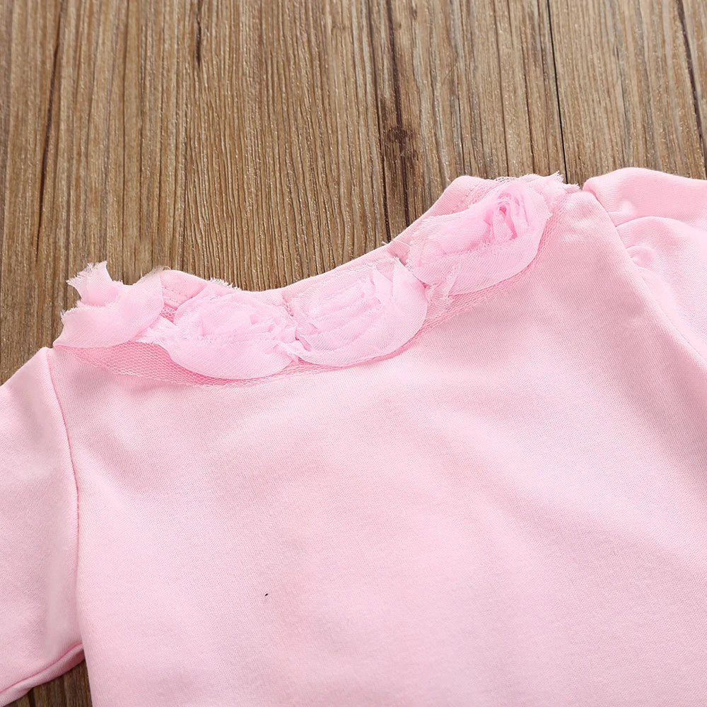 Spring  Newborn Baby Girl Clothes  2pcs Long Sleeve Lace Romper & Headband Set Cotton Flower Footies  Newborn Baby Girl Gift