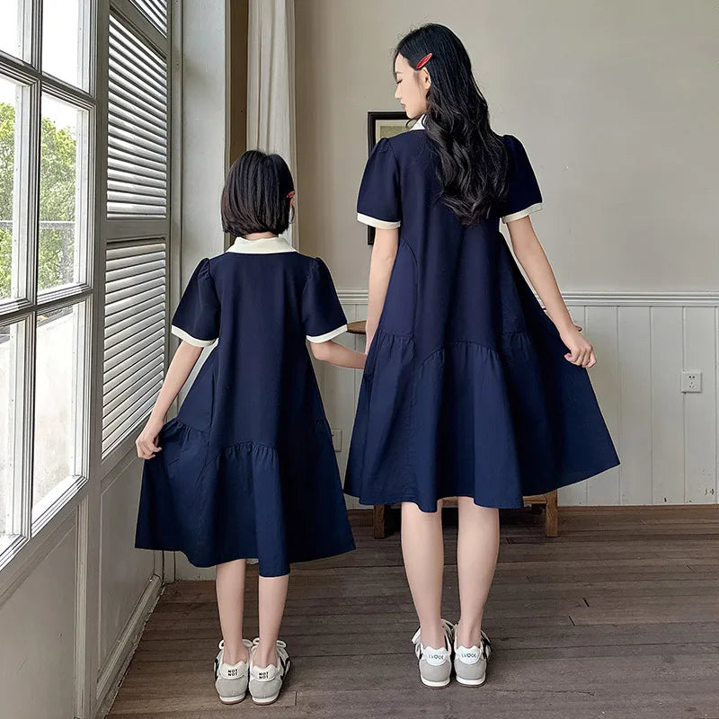 Summer Family Matching Polo Dress for Mother and Daughter Look Casual Clothes Mom and Me Matching Outfits Women Girl Dresses