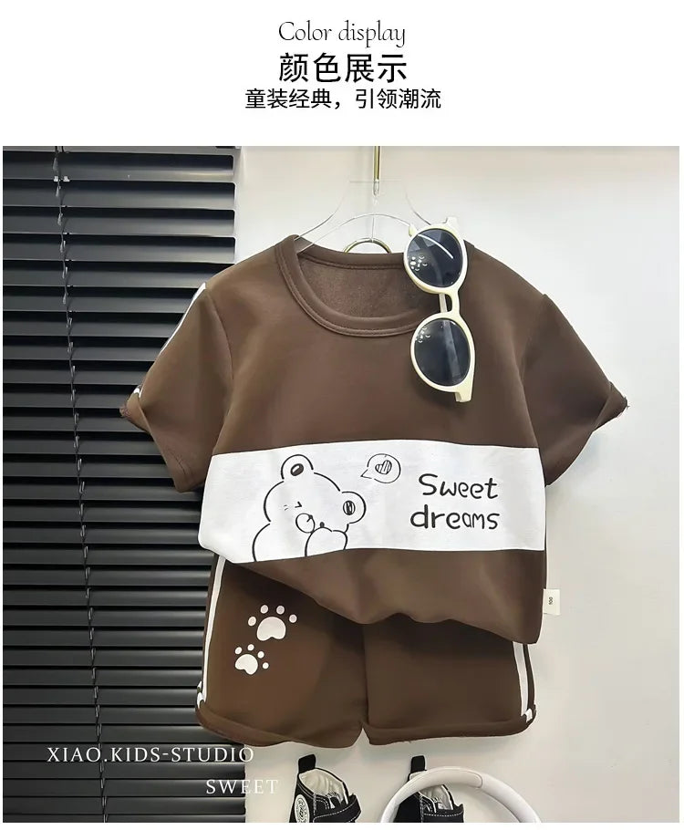 2024 Neues Kinder Kurzarm-Anzug Gestreifte Mädchen Jungen Set Sommer Oberteile + Kurze Babykleidung Kinderbekleidung