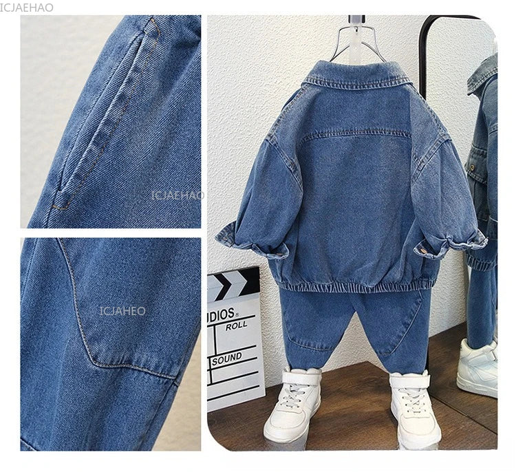 Boys Denim Set 2 Piece Clothes Kids Trendy Cotton Jacket Pants Suits Outfit Casual Wear Children Clothing Spring Autumn Costume