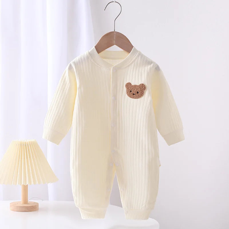 Mameluco de bebé de otoño de 2024, de color liso, con estampado de oso, mono de algodón, ropa de una pieza para recién nacidos, niños y niñas, de 0 a 18 meses