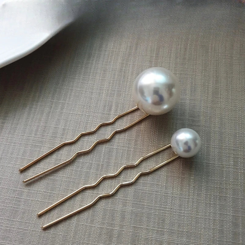 Koreanische U-förmige Haarnadeln, Vintage-elegante Perlen-Haarspangen, Metall-Haarnadeln, Haarstyling-Griffe, Dutt-Clips für Damen und Mädchen