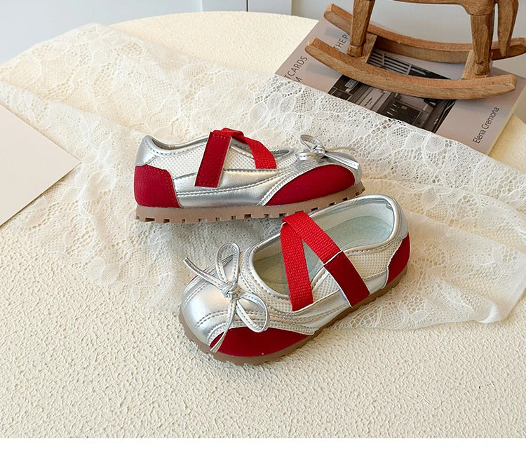 Children's Little Leather Shoes for Girls Elegant Ballet Soft Sole Flexible Bow Anti Slip Toddler Fashion Princess Single Shoes