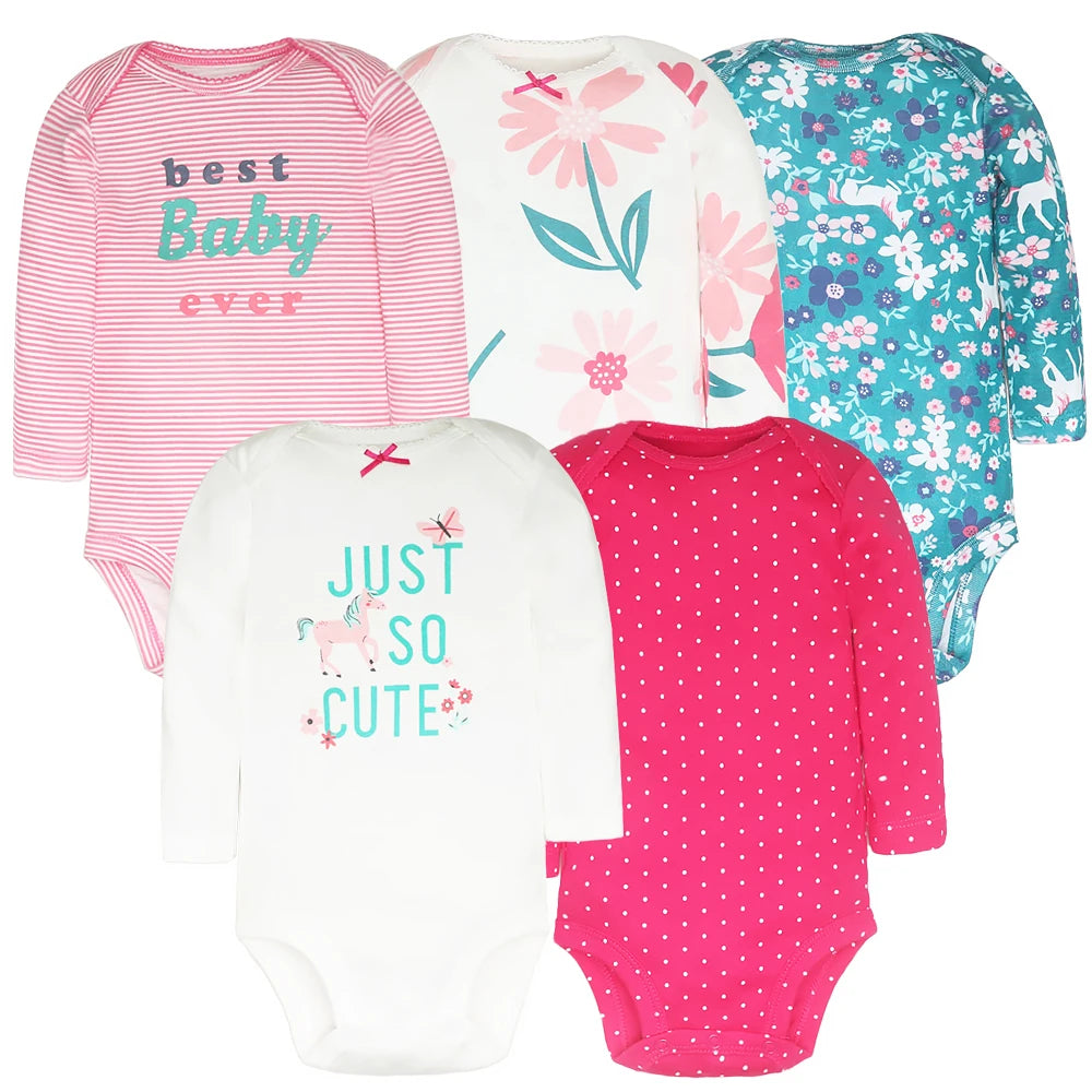 2026 Newborn Baby Girl Clothes Long Sleeve 100% Cotton 5 Pieces/Lot Baby Bodysuits Cartoon Underwear Infant Bebe Clothing 3-24M