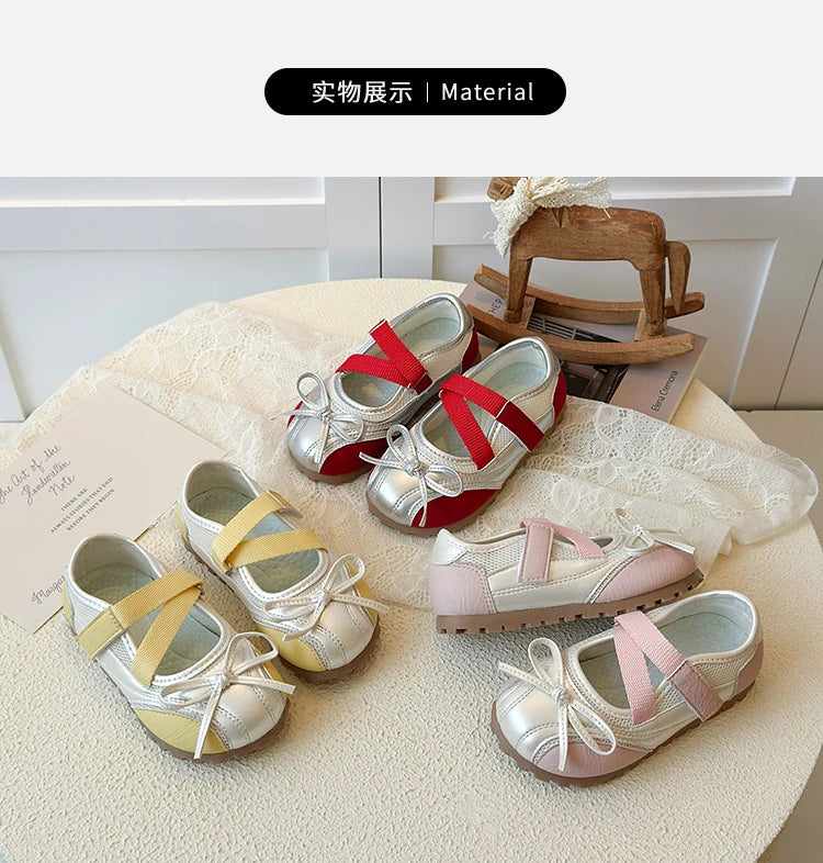 Children's Little Leather Shoes for Girls Elegant Ballet Soft Sole Flexible Bow Anti Slip Toddler Fashion Princess Single Shoes