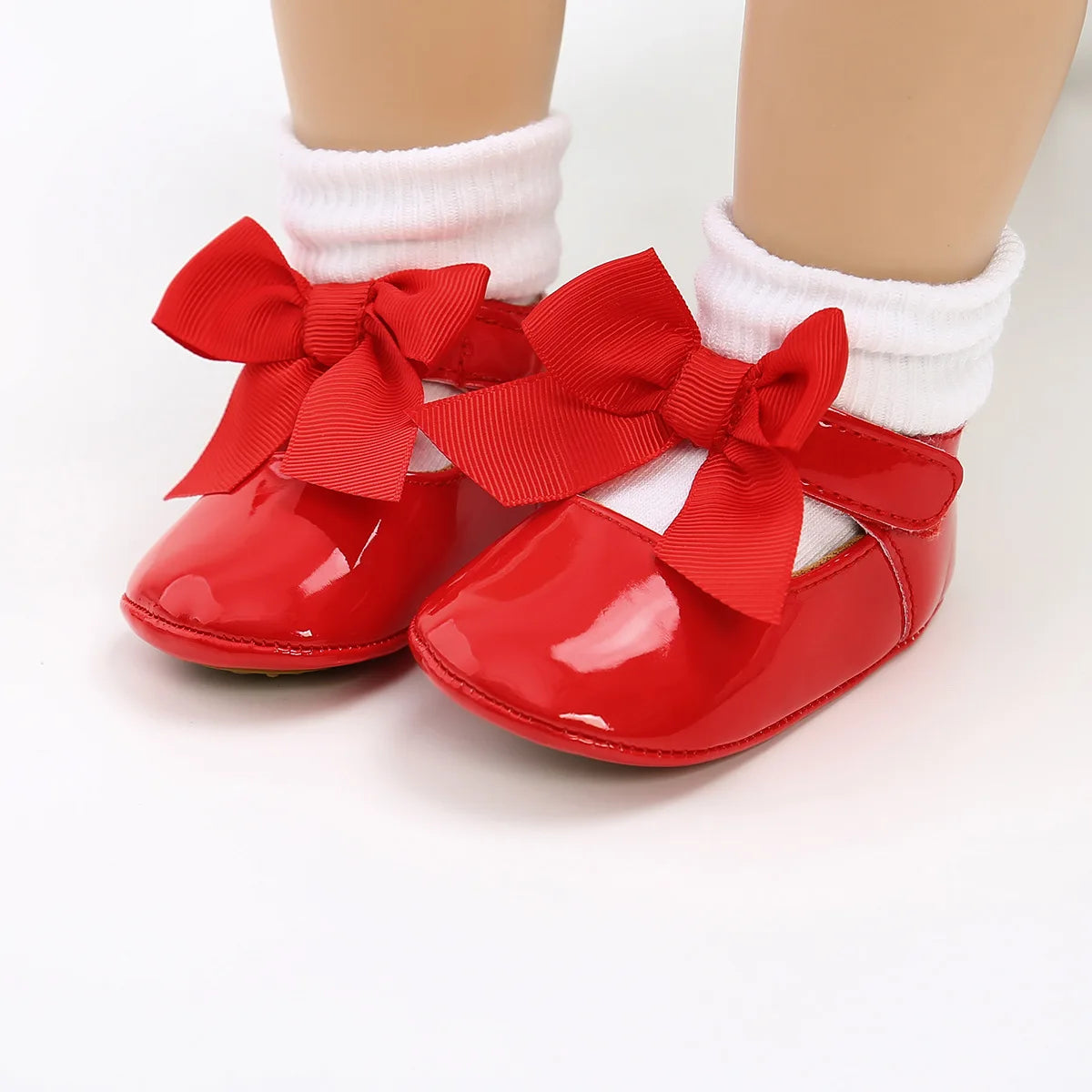 Bailarinas con nudo de lazo para bebé, suela de goma antideslizante, zapatos de PU para primeros pasos, zapatos de vestir para cuna de bebé