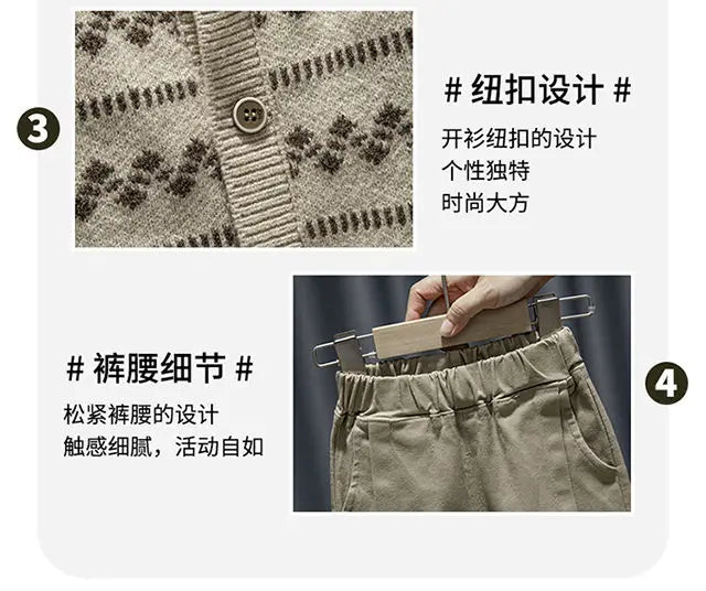 Baby Boy Clothing Suit 2024 Spring Autumn Knitted Sleeveless Sweater Vest + Shirts + Pants Boys Outfit Kids Set