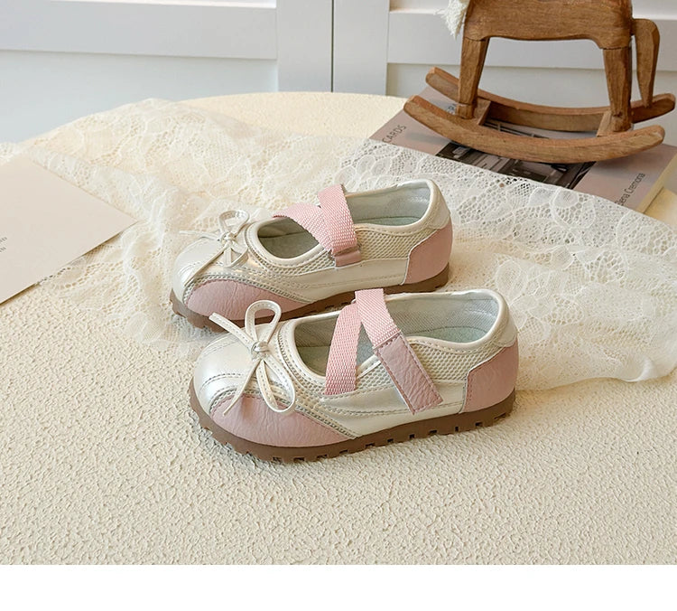 Children's Little Leather Shoes for Girls Elegant Ballet Soft Sole Flexible Bow Anti Slip Toddler Fashion Princess Single Shoes