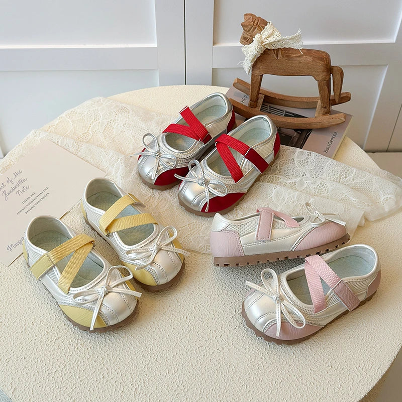 Children's Little Leather Shoes for Girls Elegant Ballet Soft Sole Flexible Bow Anti Slip Toddler Fashion Princess Single Shoes