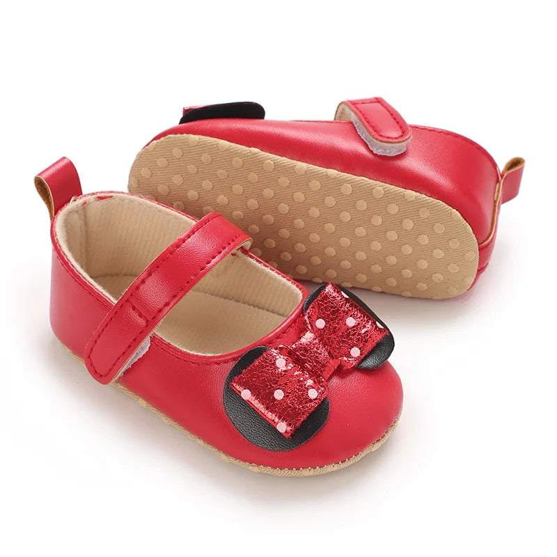 Sweet Baby Shoes Baby Boy Girl Shoes Girl Classic Bowknot Soft Sole Anti-slip PU Dress Shoes First Walker Toddler Crib Shoes