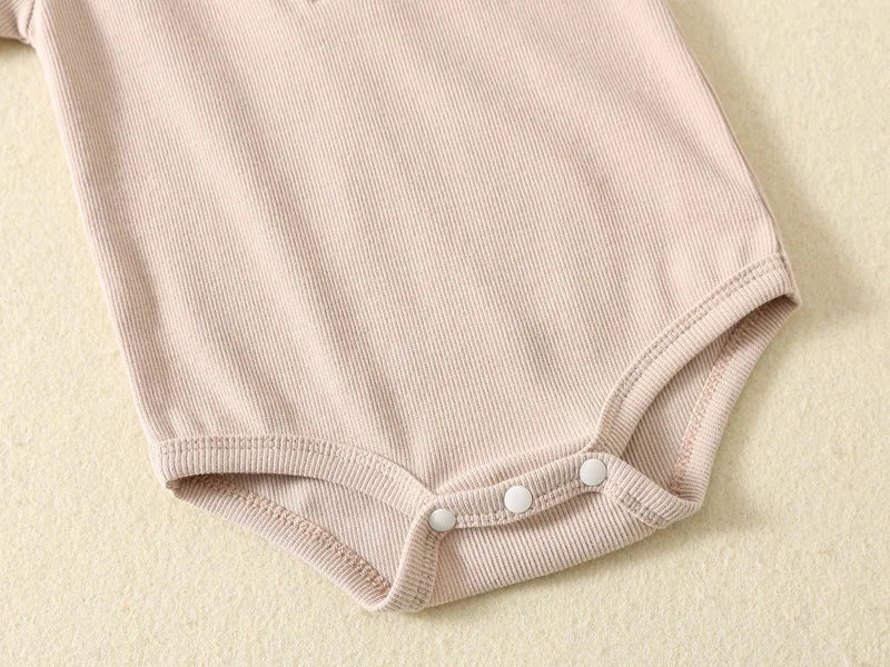 Neugeborene Sommer Baby Mädchen Kleidung Revers-Jumpsuits Einfarbige Kurzarm Baumwoll-Bodys Babykleidung 0–24 Monate