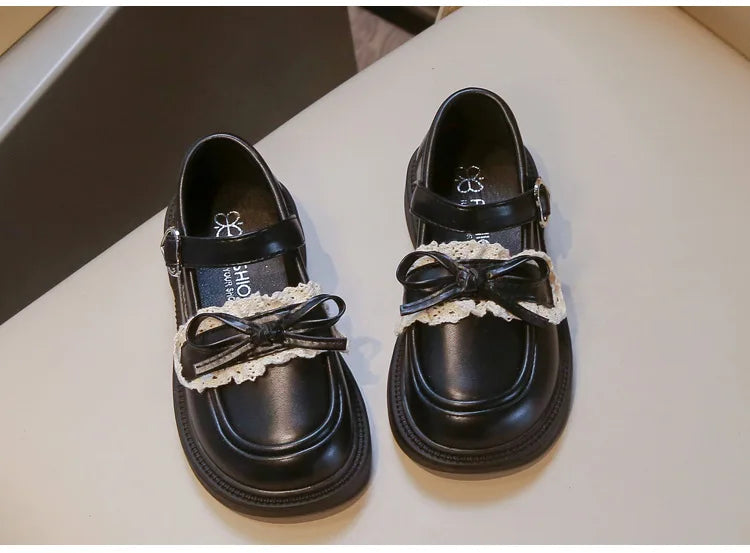 Children Leather Shoes for Girls Fashion Casual Mary Janes with Bow-knot Classic British Style Vintage Retro College Design New