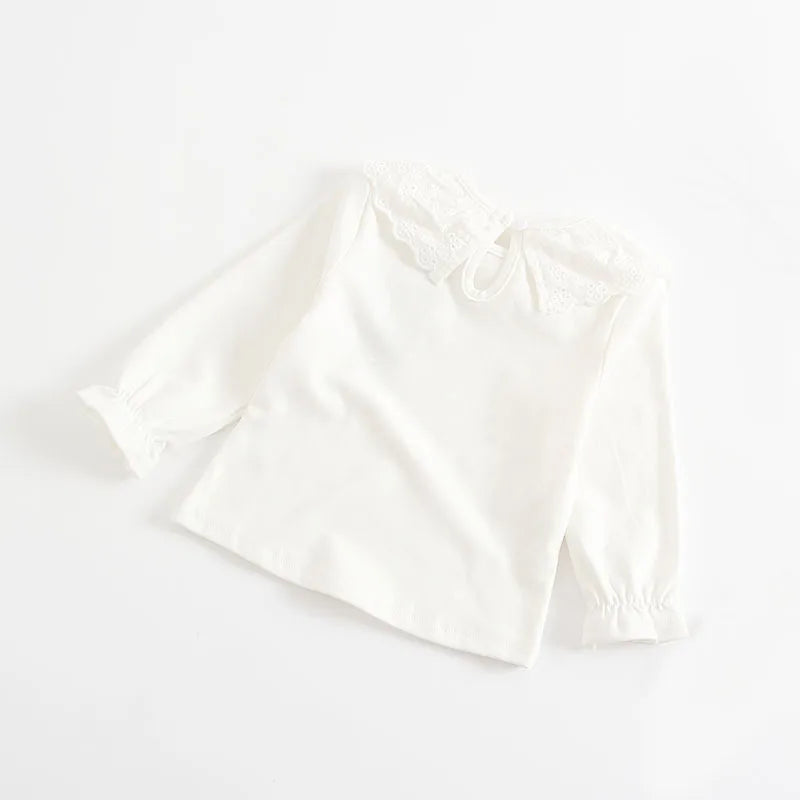 Baby Girls White Blouse Spring Autumn Lace Girls Shirt Long-Sleeve Tops Toddler Kids Clothing 0-24m Infant Blouses