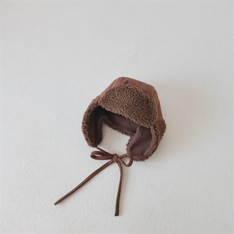 Otoño Invierno Niños Más Terciopelo Orejeras Cortavientos Frío Cálido Gorra de Pana Niño Niña Bebé Vellón Algodón Gorro Grueso Liso